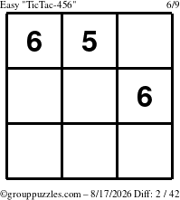 The grouppuzzles.com Easy TicTac-456 puzzle for Monday August 17, 2026