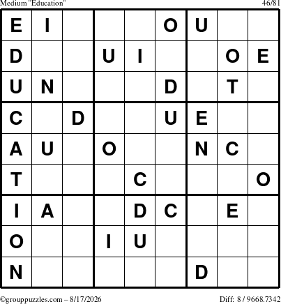 The grouppuzzles.com Medium Education-c1 puzzle for Monday August 17, 2026
