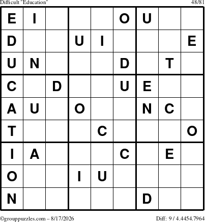 The grouppuzzles.com Difficult Education-c1 puzzle for Monday August 17, 2026