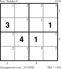 The grouppuzzles.com Easy Sudoku-4 puzzle for Thursday March 12, 2026 with all 3 steps marked