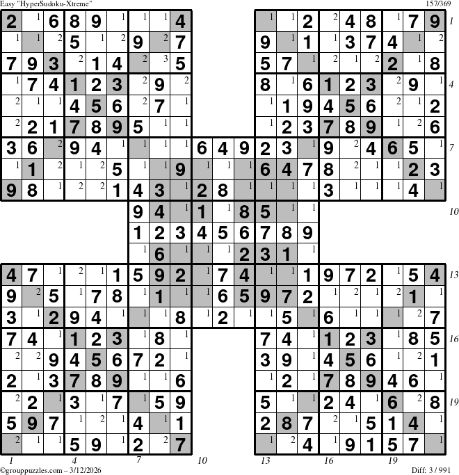 The grouppuzzles.com Easy cover-HyperXtreme puzzle for Thursday March 12, 2026 with all 3 steps marked