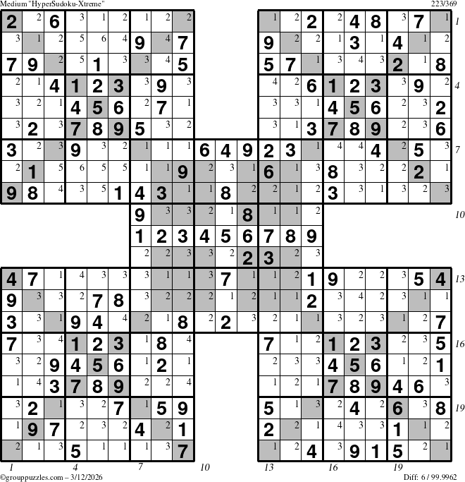 The grouppuzzles.com Medium cover-HyperXtreme puzzle for Thursday March 12, 2026 with all 6 steps marked