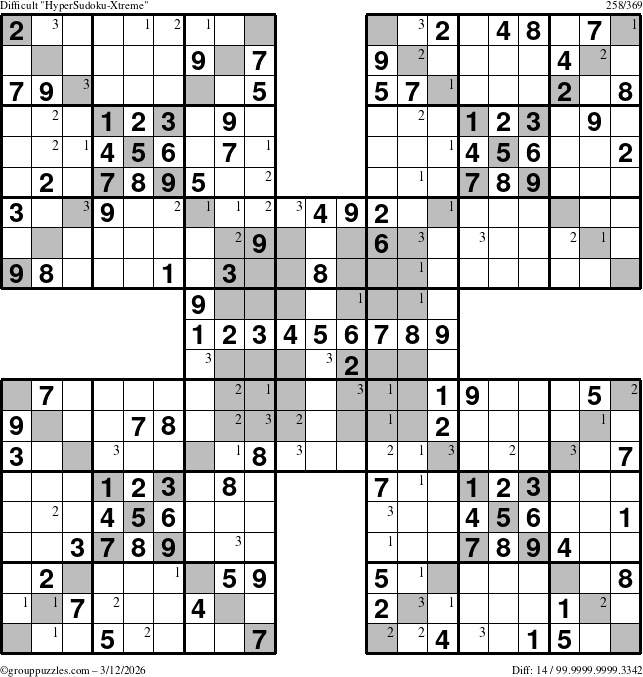 The grouppuzzles.com Difficult cover-HyperXtreme puzzle for Thursday March 12, 2026 with the first 3 steps marked