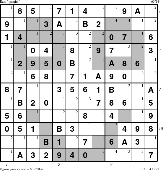 The grouppuzzles.com Easy tpsmith puzzle for Thursday March 12, 2026, suitable for printing, with all 4 steps marked