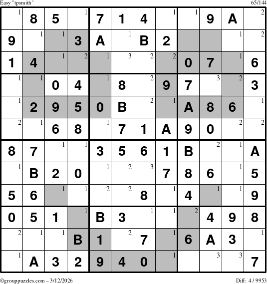 The grouppuzzles.com Easy tpsmith puzzle for Thursday March 12, 2026 with the first 3 steps marked