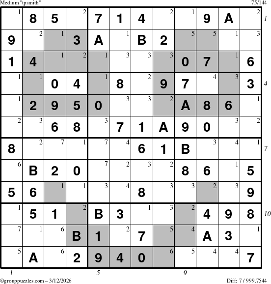 The grouppuzzles.com Medium tpsmith puzzle for Thursday March 12, 2026, suitable for printing, with all 7 steps marked