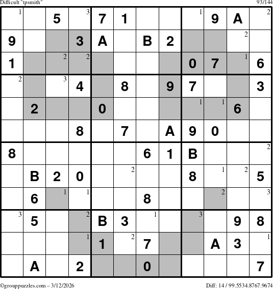 The grouppuzzles.com Difficult tpsmith puzzle for Thursday March 12, 2026 with the first 3 steps marked