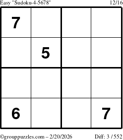 The grouppuzzles.com Easy Sudoku-4-5678 puzzle for Friday February 20, 2026