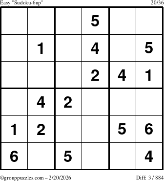 The grouppuzzles.com Easy Sudoku-6up puzzle for Friday February 20, 2026