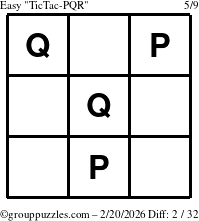 The grouppuzzles.com Easy TicTac-PQR puzzle for Friday February 20, 2026