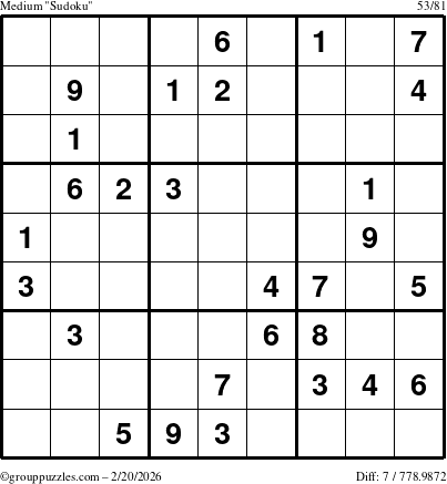 The grouppuzzles.com Medium Sudoku puzzle for Friday February 20, 2026