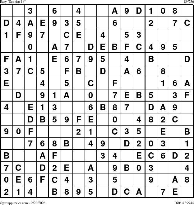 The grouppuzzles.com Easy Sudoku-16 puzzle for Friday February 20, 2026