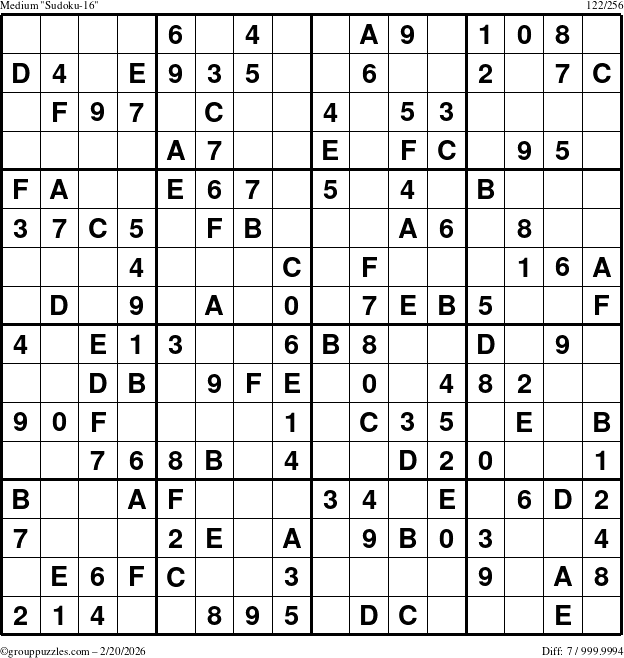 The grouppuzzles.com Medium Sudoku-16 puzzle for Friday February 20, 2026