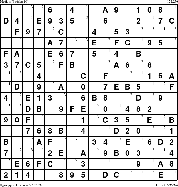 The grouppuzzles.com Medium Sudoku-16 puzzle for Friday February 20, 2026 with the first 3 steps marked
