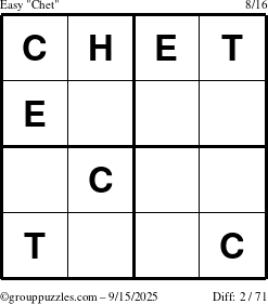 The grouppuzzles.com Easy Chet puzzle for Monday September 15, 2025