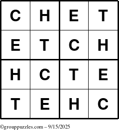 The grouppuzzles.com Answer grid for the Chet puzzle for Monday September 15, 2025