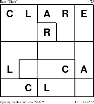 The grouppuzzles.com Easy Clare puzzle for Monday September 15, 2025