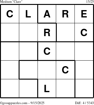 The grouppuzzles.com Medium Clare puzzle for Monday September 15, 2025