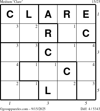 The grouppuzzles.com Medium Clare puzzle for Monday September 15, 2025 with all 4 steps marked