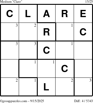 The grouppuzzles.com Medium Clare puzzle for Monday September 15, 2025 with the first 3 steps marked