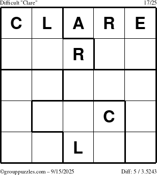 The grouppuzzles.com Difficult Clare puzzle for Monday September 15, 2025