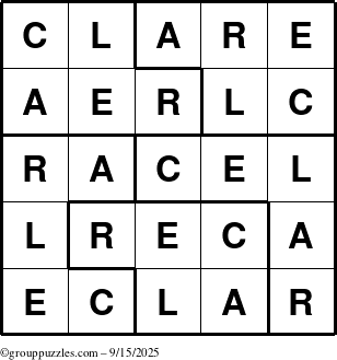 The grouppuzzles.com Answer grid for the Clare puzzle for Monday September 15, 2025