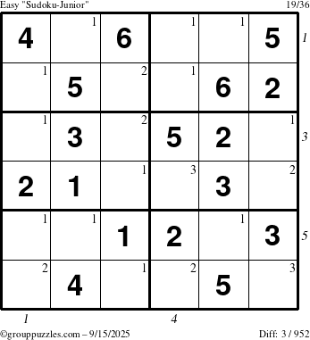 The grouppuzzles.com Easy Sudoku-Junior puzzle for Monday September 15, 2025 with all 3 steps marked