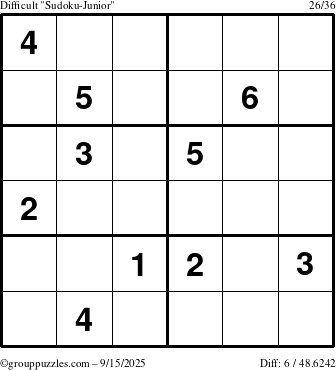 The grouppuzzles.com Difficult Sudoku-Junior puzzle for Monday September 15, 2025