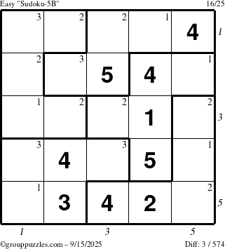 The grouppuzzles.com Easy Sudoku-5B puzzle for Monday September 15, 2025 with all 3 steps marked