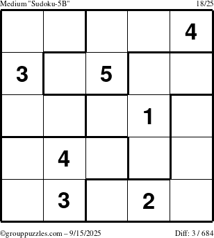 The grouppuzzles.com Medium Sudoku-5B puzzle for Monday September 15, 2025
