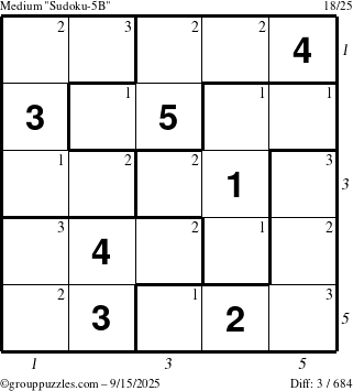 The grouppuzzles.com Medium Sudoku-5B puzzle for Monday September 15, 2025 with all 3 steps marked
