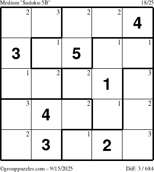 The grouppuzzles.com Medium Sudoku-5B puzzle for Monday September 15, 2025 with the first 3 steps marked