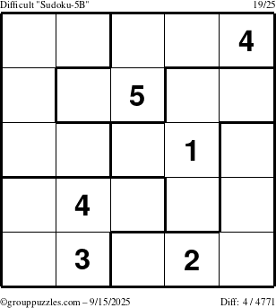 The grouppuzzles.com Difficult Sudoku-5B puzzle for Monday September 15, 2025