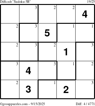 The grouppuzzles.com Difficult Sudoku-5B puzzle for Monday September 15, 2025 with the first 3 steps marked