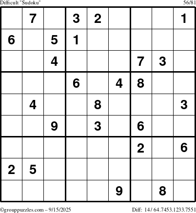 The grouppuzzles.com Difficult Sudoku puzzle for Monday September 15, 2025