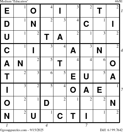 The grouppuzzles.com Medium Education-c1 puzzle for Monday September 15, 2025 with all 6 steps marked