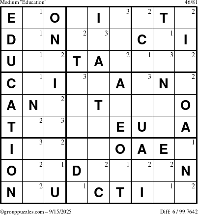 The grouppuzzles.com Medium Education-c1 puzzle for Monday September 15, 2025 with the first 3 steps marked