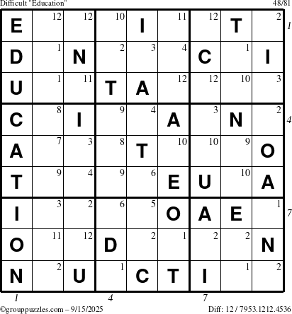 The grouppuzzles.com Difficult Education-c1 puzzle for Monday September 15, 2025 with all 12 steps marked