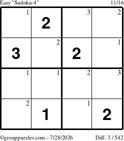 The grouppuzzles.com Easy Sudoku-4 puzzle for Tuesday July 28, 2026 with the first 3 steps marked
