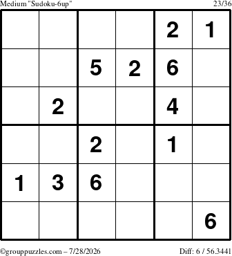 The grouppuzzles.com Medium Sudoku-6up puzzle for Tuesday July 28, 2026