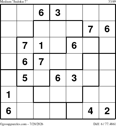 The grouppuzzles.com Medium Sudoku-7 puzzle for Tuesday July 28, 2026