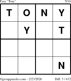 The grouppuzzles.com Easy Tony puzzle for Monday February 23, 2026