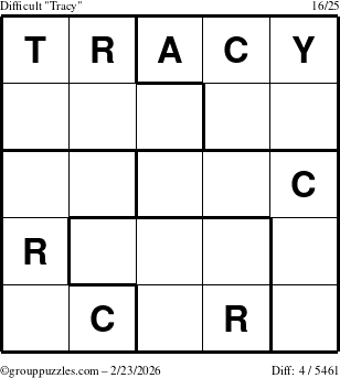 The grouppuzzles.com Difficult Tracy puzzle for Monday February 23, 2026