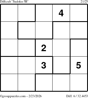 The grouppuzzles.com Difficult Sudoku-5B puzzle for Monday February 23, 2026