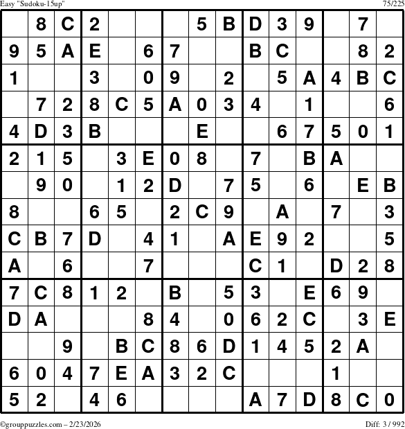 The grouppuzzles.com Easy Sudoku-15up puzzle for Monday February 23, 2026