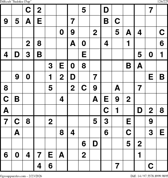 The grouppuzzles.com Difficult Sudoku-15up puzzle for Monday February 23, 2026