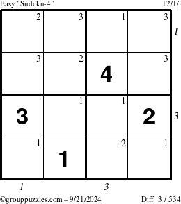 The grouppuzzles.com Easy Sudoku-4 puzzle for Saturday September 21, 2024 with all 3 steps marked