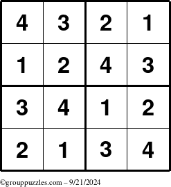 The grouppuzzles.com Answer grid for the Sudoku-4 puzzle for Saturday September 21, 2024