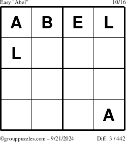 The grouppuzzles.com Easy Abel puzzle for Saturday September 21, 2024