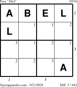 The grouppuzzles.com Easy Abel puzzle for Saturday September 21, 2024 with all 3 steps marked